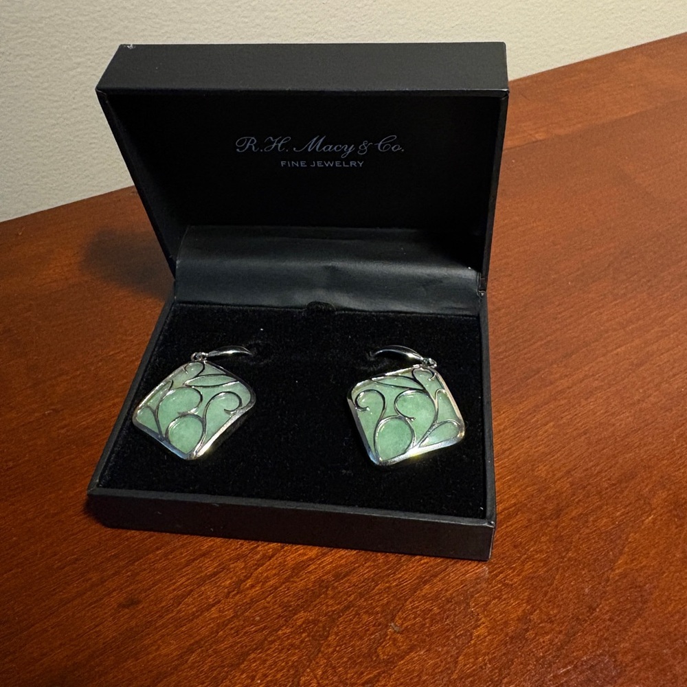 R H Macy Sterling Silver Jade Swirl Earrings